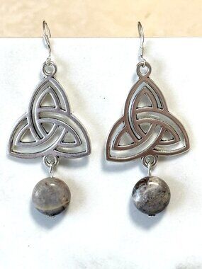 2/$20, Genuine Earthy Purple Agate Triqueta Sterling Silver Hook Dangle Earrings
